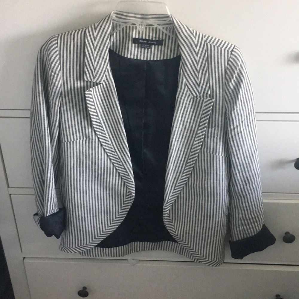 Olive Olivia Grey & White Striped Blazer